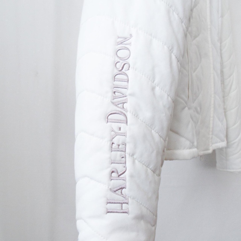 RARE VINTAGE Harley Davidson Quilted Jacket in White Ribbon Corset Detail Y2K-L - Picture 6 of 8